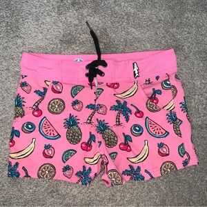 Kids Pink Tropical Fruit Swim Trunks
